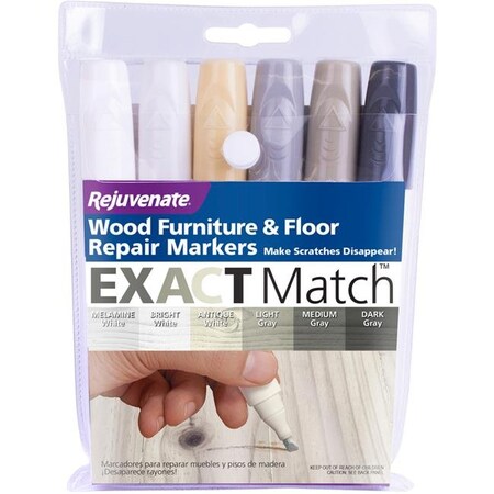 Rejuvenate Rejuvenate 1005751 Exact Match Gray & White Wood Furniture & Floor Repair Markers - Pack of 6 1005751